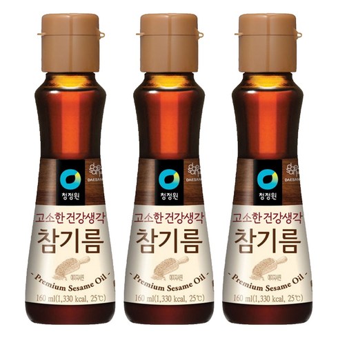 청정원 고소한 건강생각 참기름, 160ml, 3개