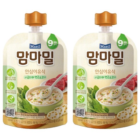 맘마밀 안심 이유식 9개월부터 100g, 시금치 + 연근소고기 혼합맛, 2개