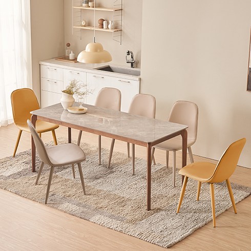 잉글랜더 캐츠 통세라믹 원목 식탁 6인용 1800 + 의자6p 세트 방문설치, 그레이(식탁), 그레이4p(의자), 옐로우2p(의자), 일반의자 6