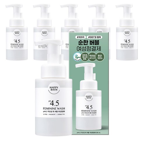 해피바스 피에이치4.5 약산성 쑥버블 여성청결제, 300ml, 6개