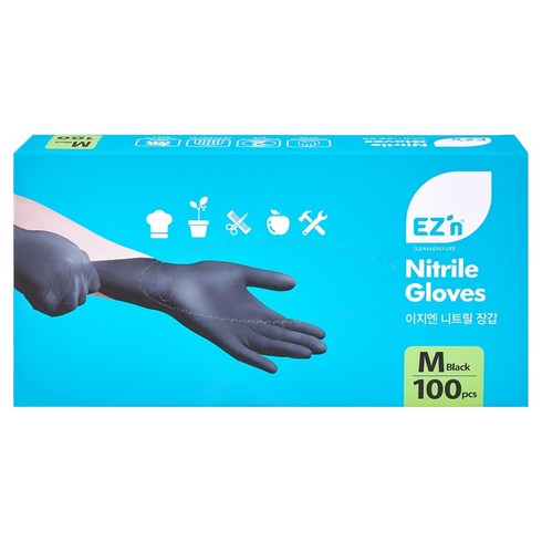 EZn이지엔 니트릴 장갑 3.5g 100p, 블랙, M, 1개
