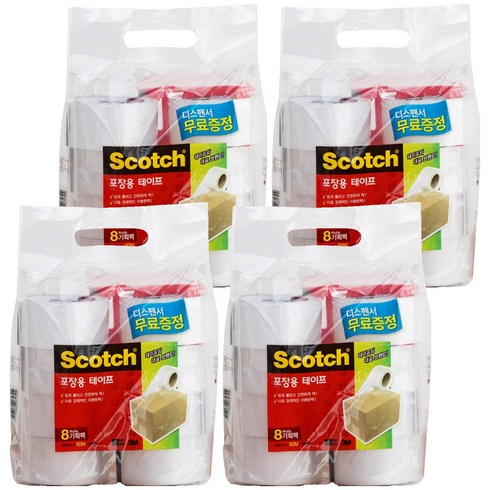 스카치 포장용 테이프 3650 48mm x 50m 8p + 디스펜서 세트, 투명(테이프), 4세트