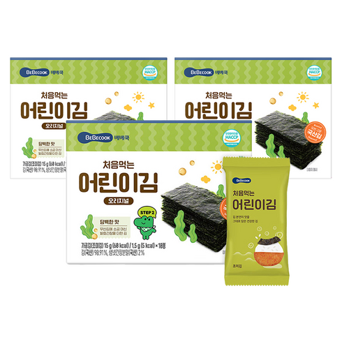베베쿡 처음 먹는 어린이김, 15g, 3개, 오리지널