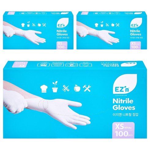 EZn이지엔 니트릴 장갑 3.5g 100p, 화이트, XS, 3개