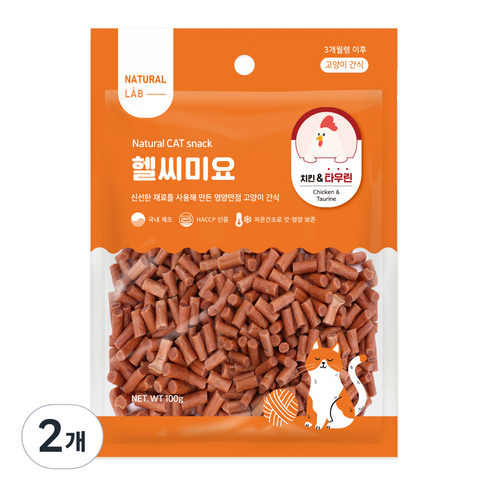 네츄럴랩 고양이 헬씨미요 간식, 혼합맛(치킨/타우린), 100g, 2개
