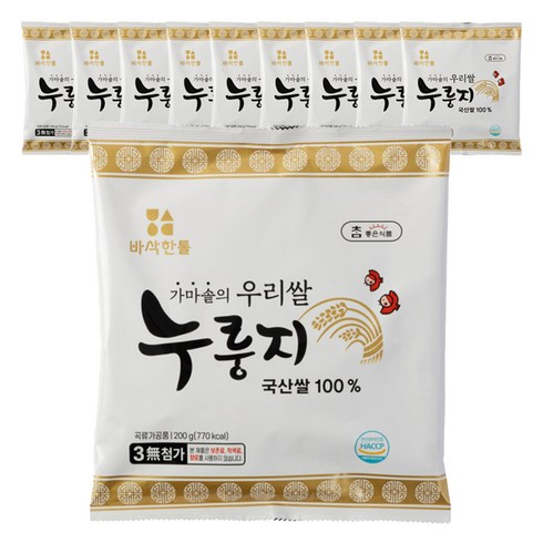 참좋은식품 가마솥의 우리쌀 누룽지, 200g, 10개