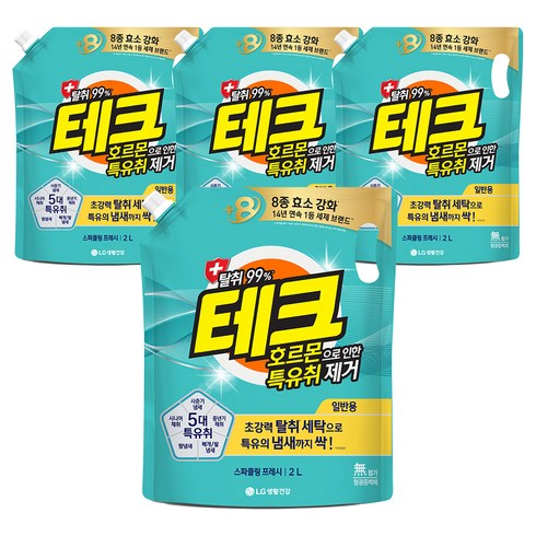 테크 호르몬 특유취 제거 액체세제 일반 리필, 4개, 2L