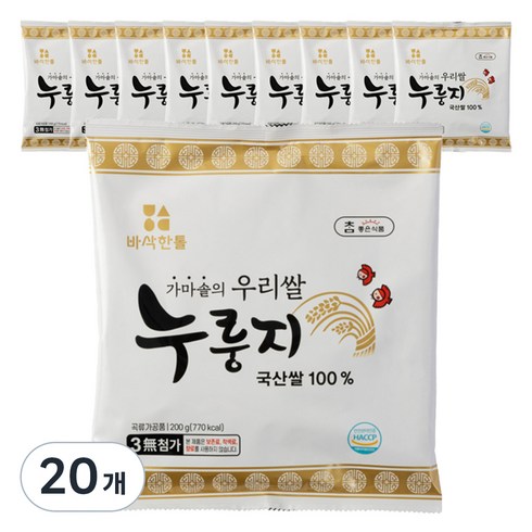 참좋은식품 가마솥의 우리쌀 누룽지, 200g, 20개