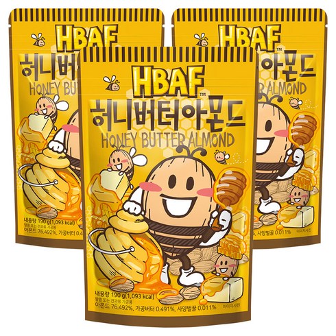 HBAF 허니버터 아몬드, 190g, 3개