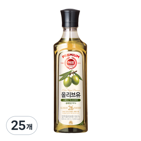 해표 압착 올리브유, 500ml, 25개