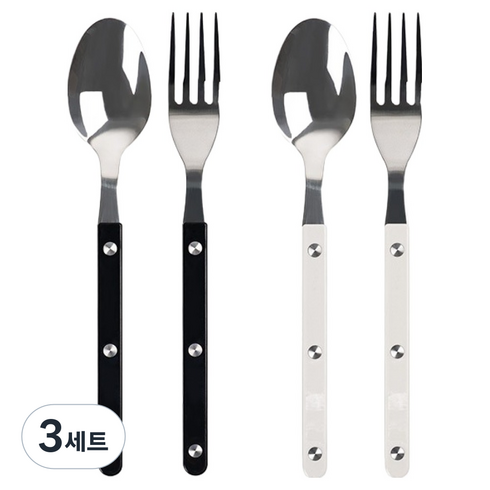티니블랑 레브 2인 디저트 양식 식기 블랙 + 화이트 세트, 3세트, 티스푼 2종 + 티포크 2종