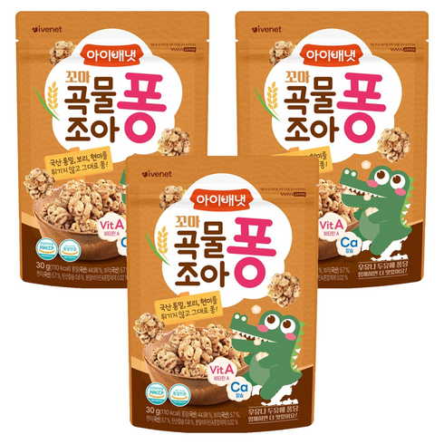 아이배냇꼬마 곡물조아퐁 과자, 곡물맛, 30g, 3개