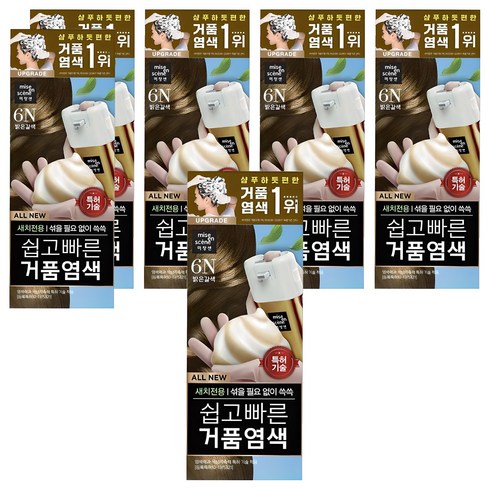 미쟝센 올뉴 쉽고 빠른 거품 새치전용 염모제, 6N밝은갈색, 6개