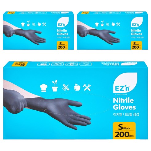 EZn이지엔 니트릴 장갑 3.5g 200p, 블랙, S, 3개