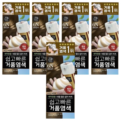 미쟝센 쉽고 빠른 거품 염색 새치전용, 6N밝은갈색, 5개