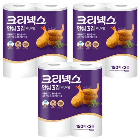 크리넥스 안심 3겹 키친타올, 150매, 6개