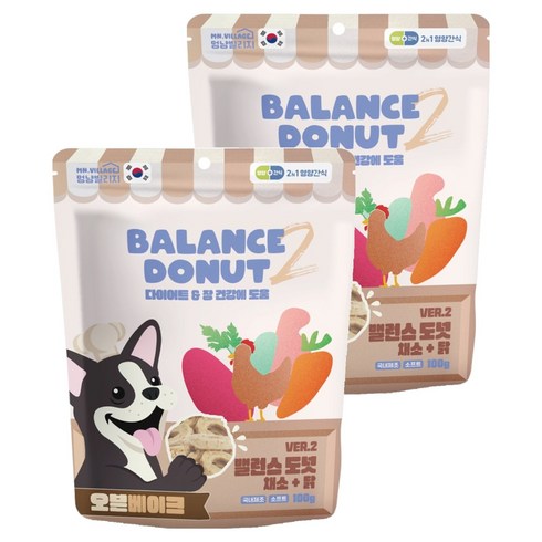 멍냥빌리지 강아지 밸런스도넛 가수분해 간식, 혼합맛(채소/닭), 100g, 2개
