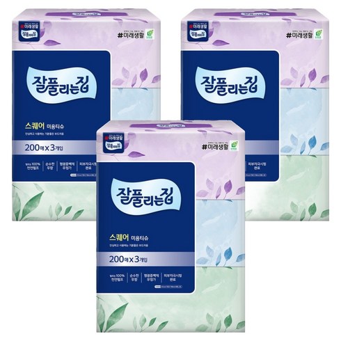 잘풀리는집 스퀘어 천연펄프 미용티슈 2겹, 200매입, 9개
