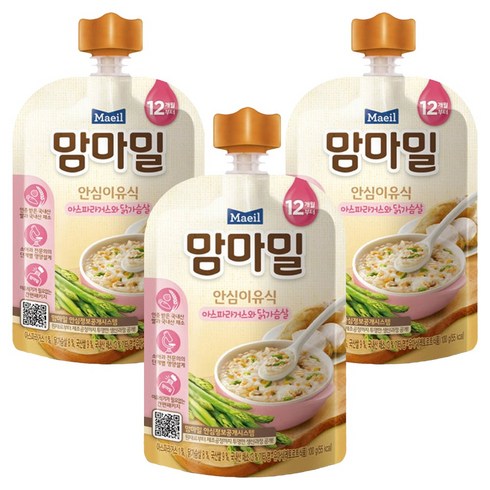 맘마밀 안심 이유식 12개월부터, 혼합맛(아스파라거스/닭가슴살), 100g, 3개