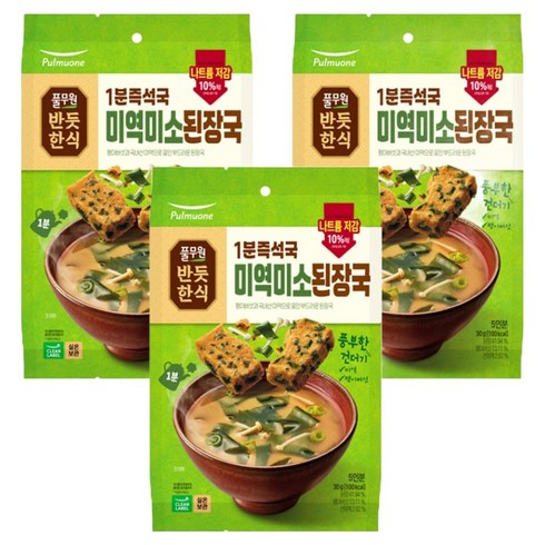 풀무원 1분즉석국 미역미소된장국, 30g, 3개