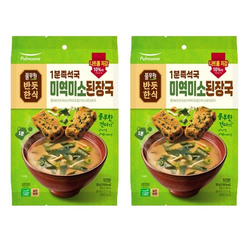 풀무원 1분즉석국 미역미소된장국, 30g, 2개