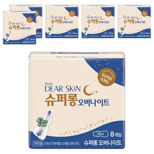 디어스킨 에어엠보 오버나이트 뉴 생리대 날개형, 슈퍼롱, 8개입, 6개