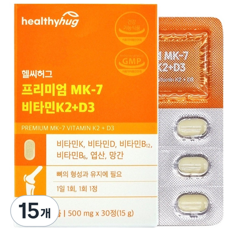 헬씨허그 프리미엄 MK-7 비타민K2 + D3 15g, 15개, 30정