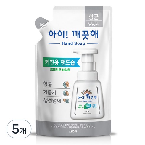 아이깨끗해 항균 키친용 핸드솝 바질향 리필, 200ml, 5개