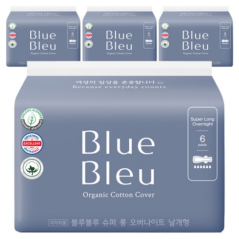 블루블루 유기농 순면커버, 오버나이트, 6개입, 4개