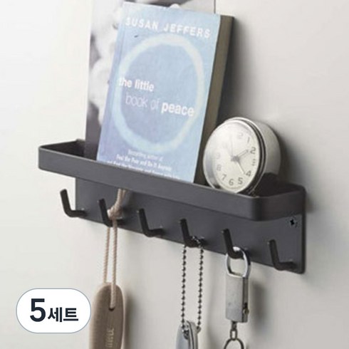 라이프스윗 자석 접착식 후크 선반 벽걸이 + 나사 세트, 블랙, 5세트