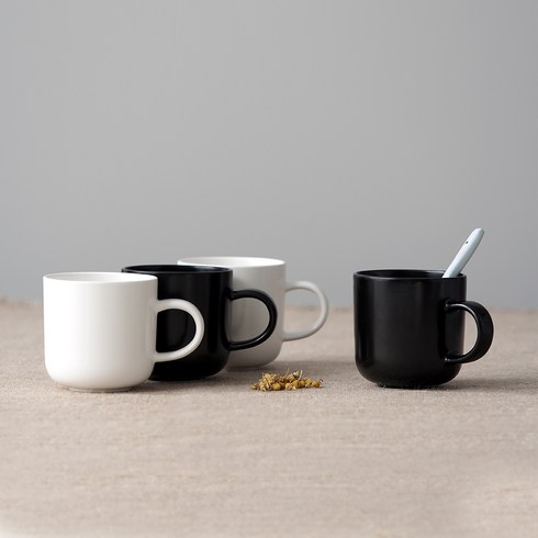 보울보울 국산 레트로라인 머그-320ml, 밀크화이트 + 미드나잇블랙, 4개