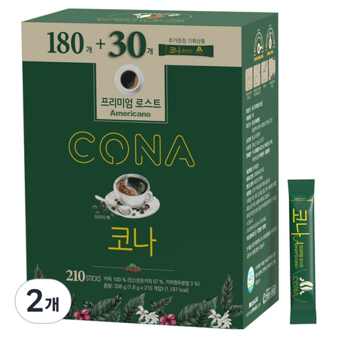 CONA 프리미엄 로스트 아메리카노 원두커피믹스, 1.6g, 210개입, 2개