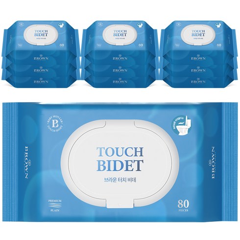 브라운 터치 비데 물티슈 물에 잘 녹는 화장실용 저자극 비데티슈 캡형, 55g, 80매입, 10개