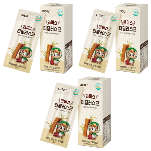 루솔 유아용 라이스 티딩러스크 4p, 88g, 3개, 혼합맛(고구마/가루쌀)