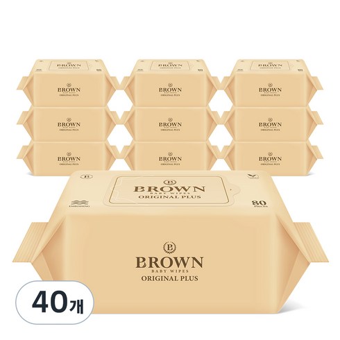 브라운 오리지널 플러스 아기물티슈 리필형, 55g, 80매, 40개