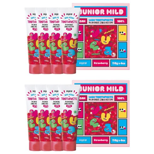 뷰카 주니어 마일드 고불소 구취케어 비건 어린이 치약 딸기향, 110g, 8개