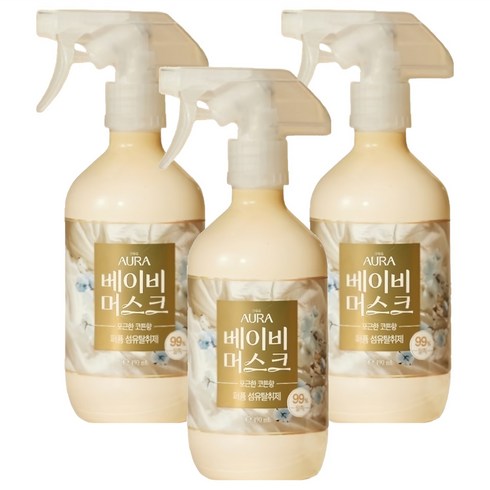 아우라 퍼퓸 섬유탈취제 베이비 머스크 본품, 3개, 490ml