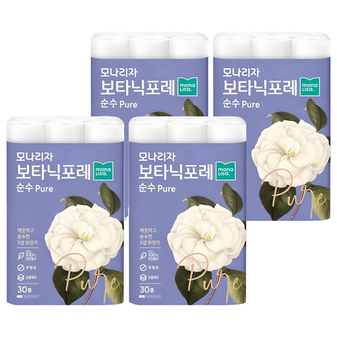 모나리자 보타닉포레 순수 천연펄프 3겹 데코 고급롤화장지, 27m, 30개입, 4개