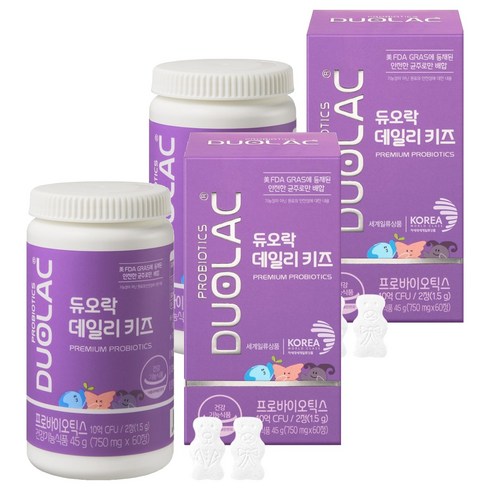 듀오락 데일리키즈 츄어블 어린이 유산균, 60정, 2개
