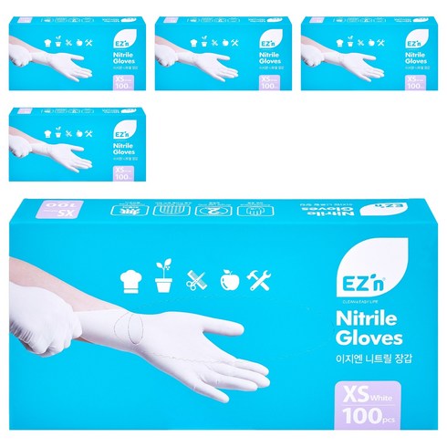 EZn이지엔 니트릴 장갑 3.5g 100p, 화이트, XS, 5개