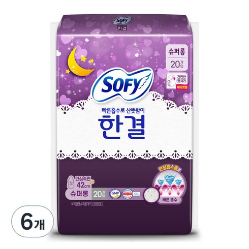 쏘피 바디피트 한결 날개형, 슈퍼롱, 6개, 20개입