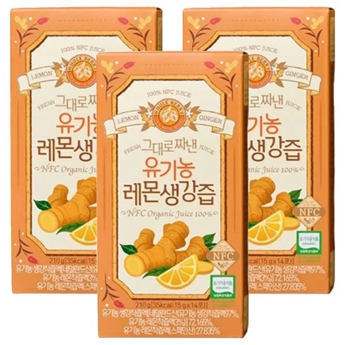 홀베리 그대로 짜낸 유기농 레몬 생강즙 14p, 210g, 3개