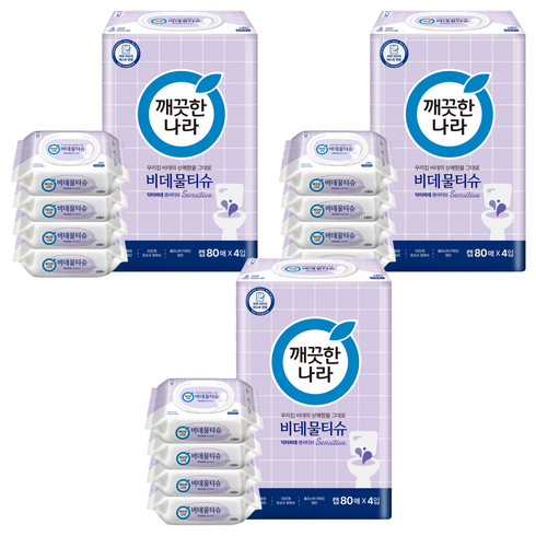 깨끗한나라 닥터비데 센서티브 화장실용 비데물티슈 캡형, 55g, 80매, 12개