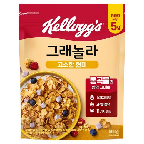 켈로그 고소한 현미 그래놀라 사르르 큐브 시리얼, 500g, 1개
