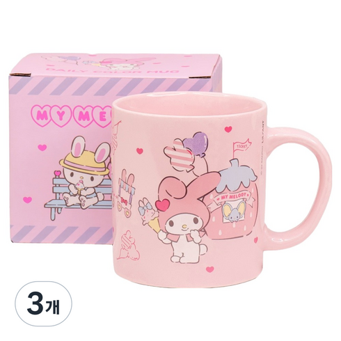릴팡 산리오캐릭터즈 데일리 컬러 핸들 머그컵, 마이멜로디, 3개