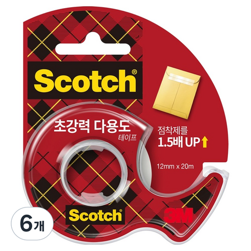스카치 초강력 다용도 테이프 디스펜서 12mm x 20m, 투명, 6개