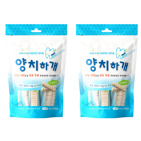 양치하개 강아지 덴탈껌 14p, 양치하개 스케일링 14p 210g 2개 강아지 덴탈껌, 2개