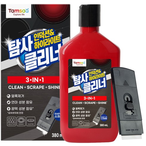 탐사 인덕션 앤 하이라이트 클리너 380ml + 스크래퍼 세트, 1세트