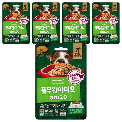 풀무원아미오 전연령 강아지 자연담은 영양식 습식사료, 닭, 50g, 5개