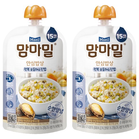 맘마밀 안심밥상 레토르트 이유식, 전복 모듬채소진밥, 140g, 2개